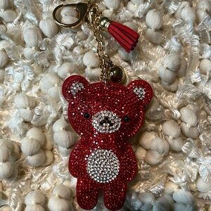 Red rhinestone teddy bear keychain